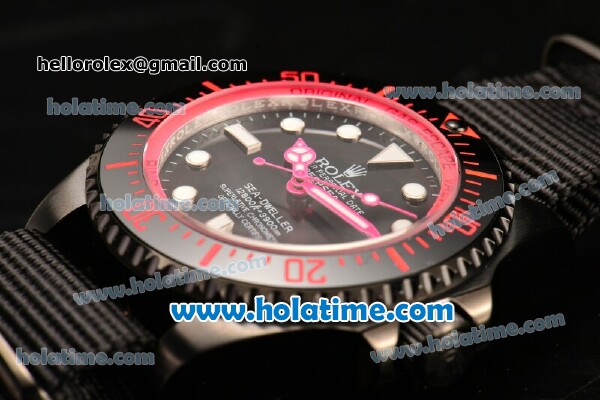 Rolex Sea-Dweller Deepsea Asia 2813 Automatic PVD Case with Black Nylon Strap and Hot Pink Diver Index - Click Image to Close
